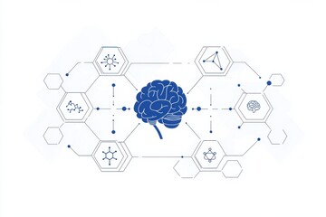 Poster - Abstract blue hexagonal network design for artificial intelligence