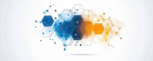 Poster - Abstract interconnected hexagonal network with digital communication theme