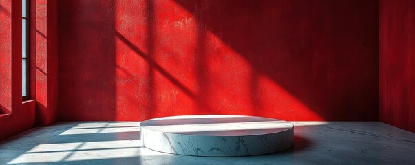 Poster - Minimalist stage with red walls and dramatic shadows