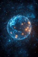 Poster - Abstract digital representation of Earth in glowing blue network