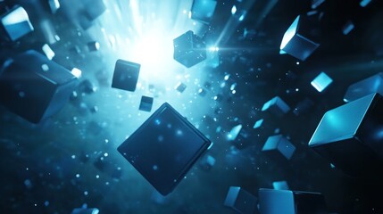 Poster - Abstract Blue Cubes 3D Rendering