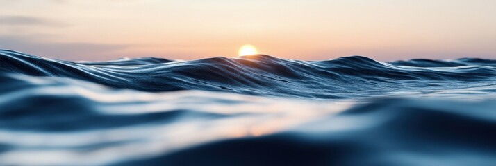 Poster - The sun rises above the horizon, casting warm light on the calm ocean waves that gently lap against one another at dawn. Generative AI