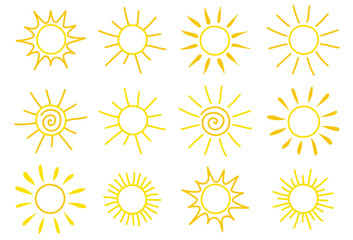 Wall Mural - hand drawn sun icon collection. summer design. vector illustration