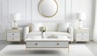 © EF Studio - White living room with gold accents, featuring elegant furniture and decor in all-white interior design