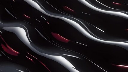 Leinwandbilder - Animation with glossy black waves shimmering with highlights. Red light accents flicker between the waves, adding a sense of movement and mysticism