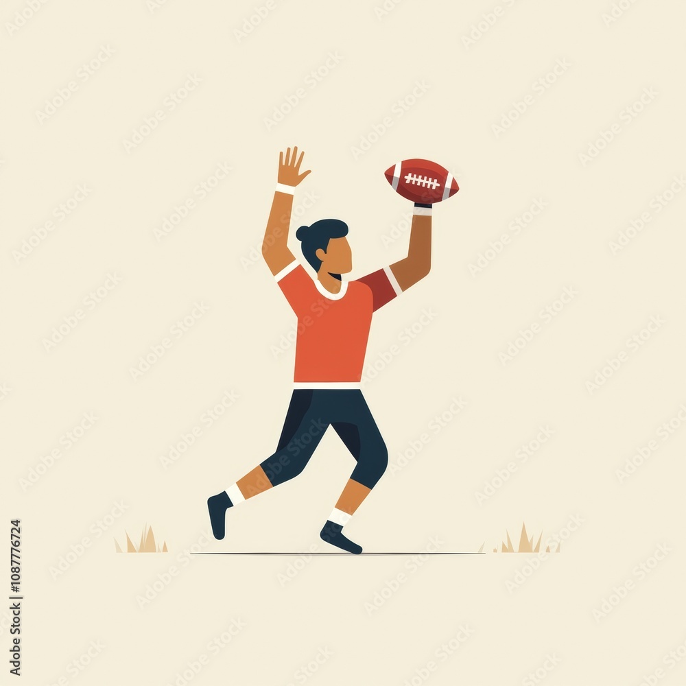 touchdown celebration, simple flat design of a football player raising ...