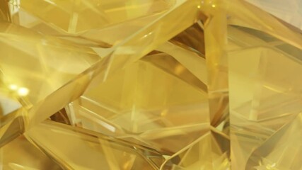 Poster - Modern background with polygonal crystals. A geometric golden surface designed in abstract 3D. Diamond reflection crystals are animated in the background.