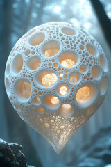 Poster - Volumetric 3D abstraction resembling a sphere, adorned with delicate microvilli-like textures,