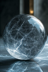 Poster - A surreal abstract 3D sphere covered in shimmering microfibers, radiating light and shadow,