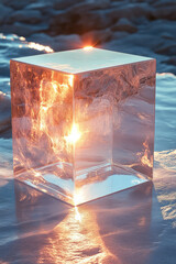 Poster - A sleek, foil-wrapped box with sharp corners, creating bold reflections,