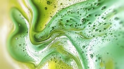 Poster - Wavy streams of yellow-blue liquid in digital animation, decorated with bubbles and foam. Small glowing elements and fluid lines add a sense of density, dynamism and layering
