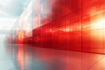 Poster - Radiant red panels with a glossy, transparent texture, dynamically intersecting and reflecting light,