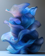 Poster - Layered blue curves arranged in an abstract, cascading formation,