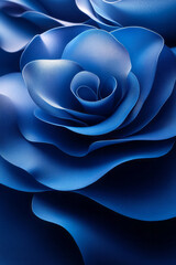 Poster - Overlapping curved blue layers in a three-dimensional stacked design,