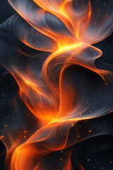 Fototapete - Dynamic black and orange ribbons with glowing edges, creating a captivating swirling pattern,