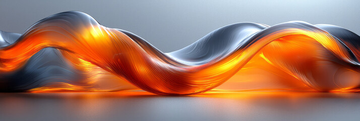Poster - A mesmerizing composition of flowing black and orange ribbons, glowing softly as they twist and curve,