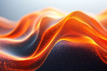 Poster - Abstract glowing orange ribbons seamlessly blending with sleek black curves, forming a wave-like motion,