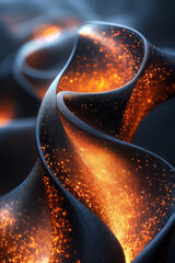 Poster - Twisting black and orange ribbons in a vortex-like formation, highlighted by a luminous glow,