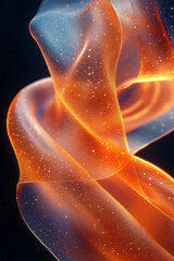 Poster - Radiant orange ribbons with glowing effects entwined with sleek black bands, forming an abstract dynamic composition,