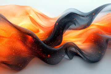Aufkleber - A surreal interplay of flowing black and orange ribbons with subtle glowing textures, creating a fluid motion effect,