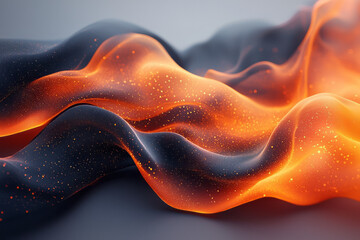 Poster - A surreal interplay of flowing black and orange ribbons with subtle glowing textures, creating a fluid motion effect,