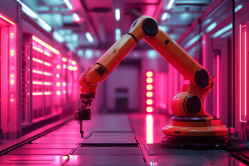 Fototapete - A glimpse into the future with a robotic arm in a vibrant barn setting