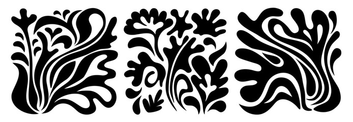 groovy abstract flower square posters. floral doodle patterns. trendy vector set.