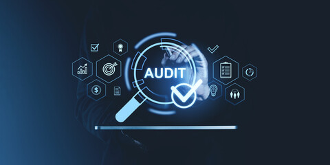 Poster - Audit Concept with Digital Icons and Checkbox.