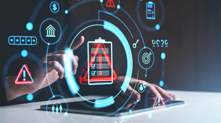 Poster - Risk Management Icons on Digital Interface.