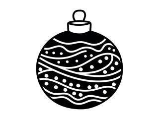 Black and white Christmas ball with intricate pattern isolated on white background. Holiday decoration, festive winter design, Christmas ornament, minimalist style, craft coloring template