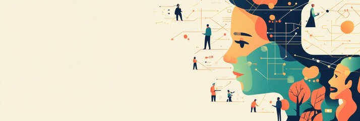 Aufkleber - Attendees connect and discuss ideas around an abstract AI system, exploring creativity and technology in a vibrant setting during an event. Generative AI