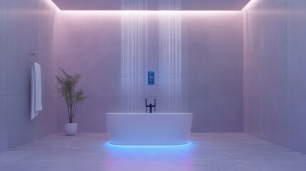 Aufkleber - This contemporary bathroom showcases a sleek smart shower system and touch panel for precise temperature adjustments and mood lighting. Generative AI