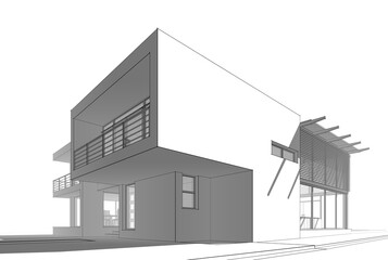 Wall Mural - house building architectural drawing 3d illustration