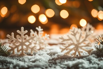 Aufkleber - Close-up shot of individual snowflakes on a snowy surface, ideal for winter-themed designs or decorations