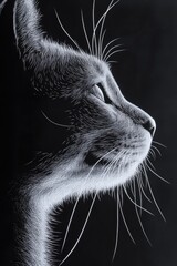 Aufkleber - A simple yet detailed illustration of a feline in monochrome tones