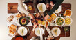 © peopleimages.com - Above, cheers and thanksgiving with family and drink for celebration, toast and festive holiday. Catering, wine and reunion with food and people at home for dinner, hosting and healthy meal together
