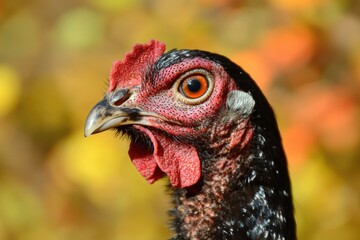 Aufkleber - A close-up view of a chicken's distinctive red head, often seen in farmyards and backyard flocks