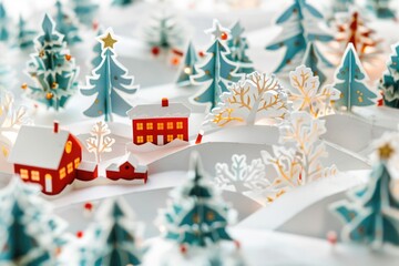 Poster - A collection of intricately cut paper houses and trees