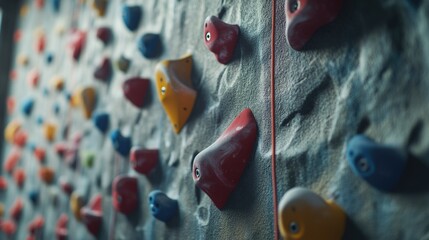 Poster - A detailed view of a rock climbing wall, suitable for outdoor adventure and sports themes
