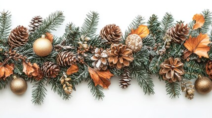 Canvas Print - A festive Christmas garland made of natural elements like pine cones, leaves, and ornaments