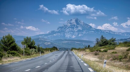 Poster - A scenic view of a winding road leading to the foot of a mountain