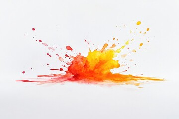 Poster - A vibrant mixture of yellow and red paint explodes onto a white surface