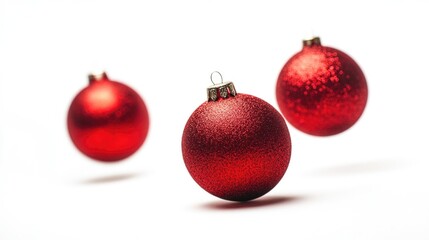 Aufkleber - A collection of bright red Christmas ornaments placed on a clean white surface