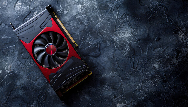 Computer graphics card on gray textured background, space for text