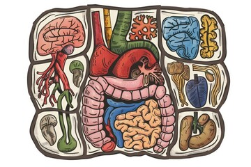 Poster - Illustration of the human body with various anatomical features labeled