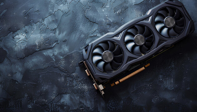 Computer graphics card on gray textured background, space for text