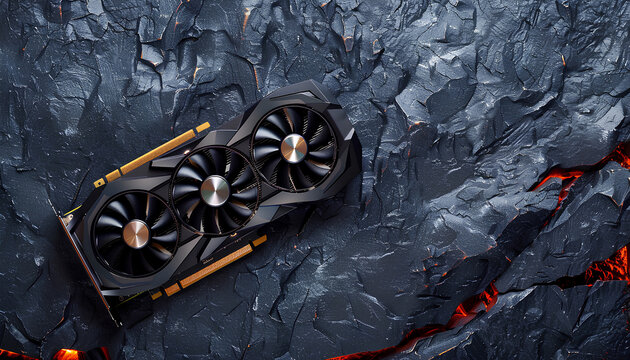 Computer graphics card on gray textured background, space for text