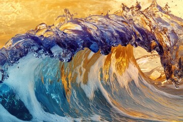 Poster - A detailed view of an ocean wave breaking on the surface, suitable for use in environmental or travel-related contexts