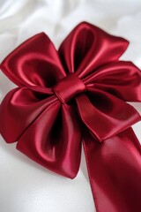 Poster - A bright red bow sits atop a clean white pillow, perfect for decorating or photography props