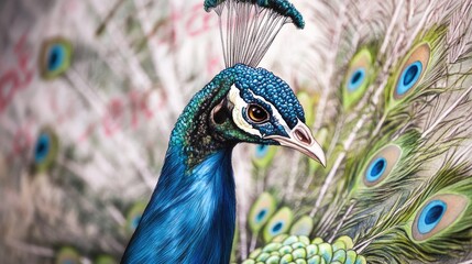 Poster - A close-up view of a peacock's vibrant feathers